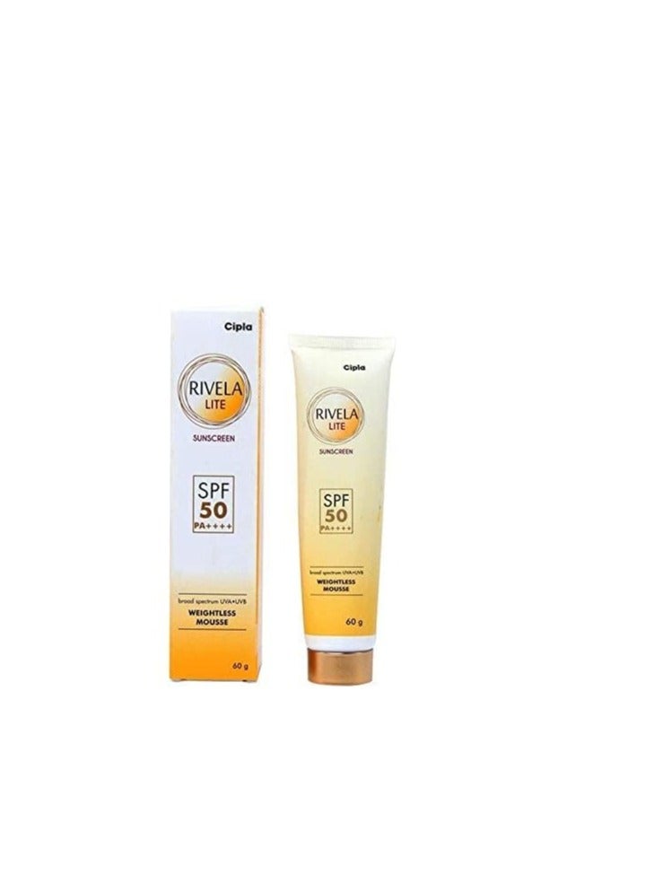 Cipla Sunscreen - SPF 50 PA++++ RIVELA LITE SUNSCREEN LOTION -60 gram Pack of 2