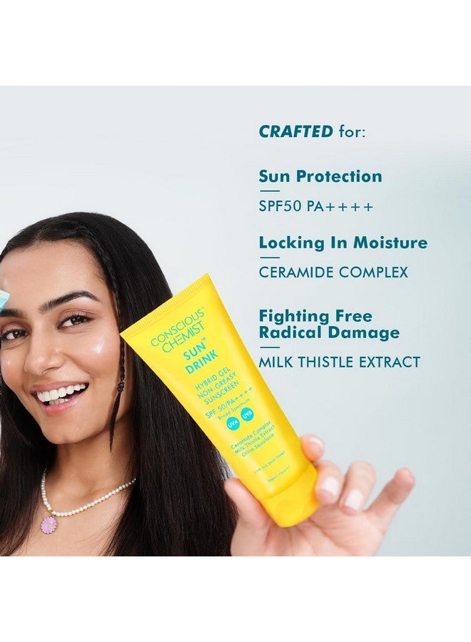 ® Sunscreen Spf 50 Pa++++ | 50G | Gel Sunscreen, Sun Cream With Ceramides, Milk Thistle Extract & Olive Squalane, Hybrid Lightweight, No White Cast, All Skin Types - Sun Drink