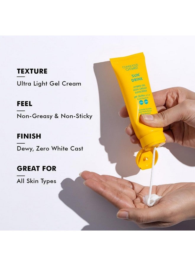 ® Sunscreen Spf 50 Pa++++ | 50G | Gel Sunscreen, Sun Cream With Ceramides, Milk Thistle Extract & Olive Squalane, Hybrid Lightweight, No White Cast, All Skin Types - Sun Drink