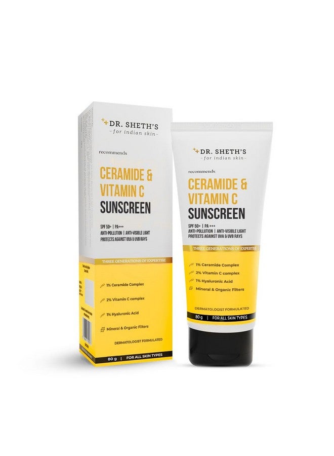 Ceramide & Vitamin C Sunscreen|In-Vivo Tested|Spf 50+ Pa+++|Bright Skin, Healthy Glow|Non-Greasy, Quick-Absorbing|No White Cast|Uva/B, Bluelight Protection|Women & Men|All Skin Types, 80G