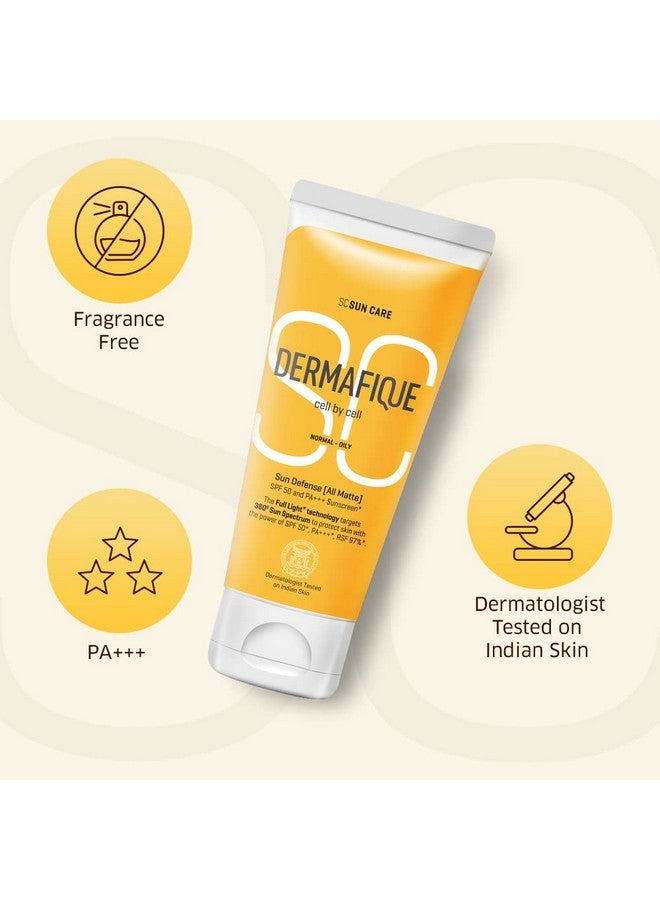 Sun Defense All Matte, Spf 50, Pa +++ Sunscreen 50G, For Normal - Oily Skin, 360 Degree Sun Spectrum Protection, Prevents Tanning & Photaging, Protects From Uva,Uvb,Ir & Visible Light, Dermatologist Tested On Indian Skin, For Men & Women