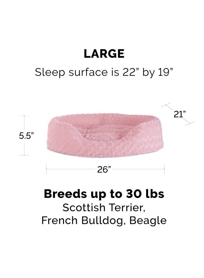 Dog Bed For Large/Medium Dogs W/ Removable Washable Cover & Pillow Cushion Insert, For Dogs Up To 30 Lbs  Ultra Plush Faux Fur Oval Lounger  Pink, Large