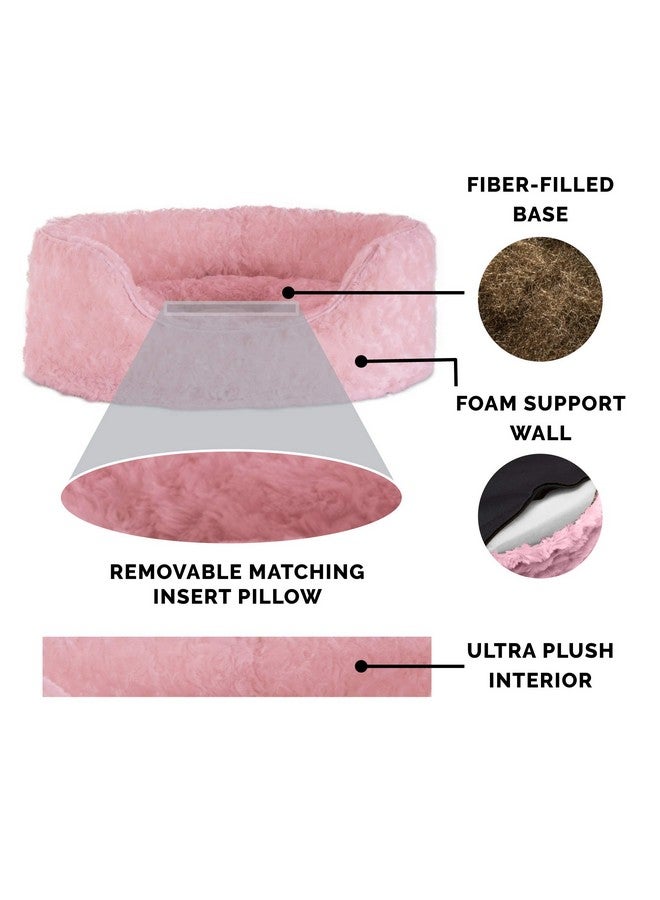 Dog Bed For Large/Medium Dogs W/ Removable Washable Cover & Pillow Cushion Insert, For Dogs Up To 30 Lbs  Ultra Plush Faux Fur Oval Lounger  Pink, Large