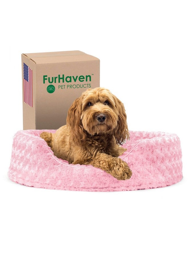 Dog Bed For Large/Medium Dogs W/ Removable Washable Cover & Pillow Cushion Insert, For Dogs Up To 30 Lbs  Ultra Plush Faux Fur Oval Lounger  Pink, Large