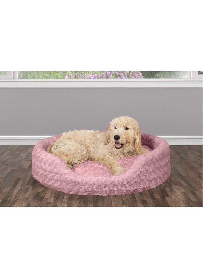 Dog Bed For Large/Medium Dogs W/ Removable Washable Cover & Pillow Cushion Insert, For Dogs Up To 30 Lbs  Ultra Plush Faux Fur Oval Lounger  Pink, Large