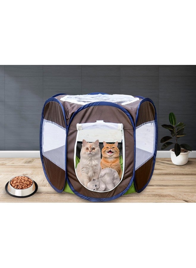 Foldable Pet Playpen With Mesh Window,Pet Cage For Dogs And Cats,Tent Kennel And Carrying Case With Removable Zippered & Rollable Mesh Door For Travel Camping,Indoor & Outdoor Use (Chocolate)