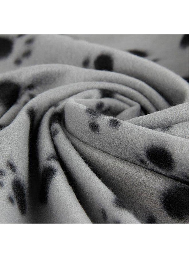 Warm Fleece Blanket Pet Dog Paw Print Pattern Soft Bed Mat (Grey)