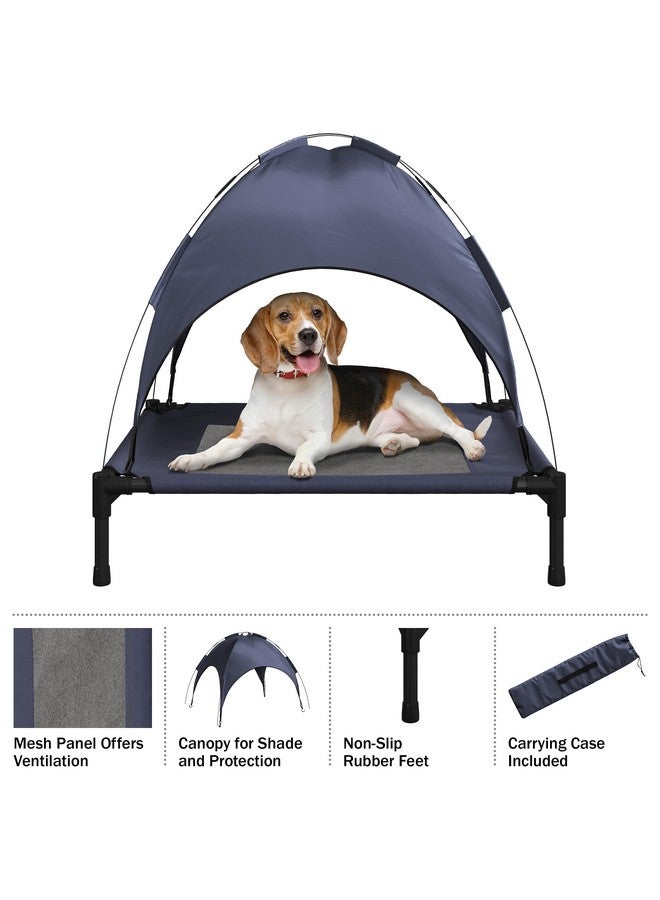 Elevated Dog Bed With Canopy  30X24Inch Portable Pet Bed With NonSlip Feet  Indoor/Outdoor Dog Cot With Carrying Case By Petmaker (Blue)