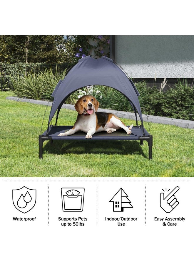 Elevated Dog Bed With Canopy  30X24Inch Portable Pet Bed With NonSlip Feet  Indoor/Outdoor Dog Cot With Carrying Case By Petmaker (Blue)