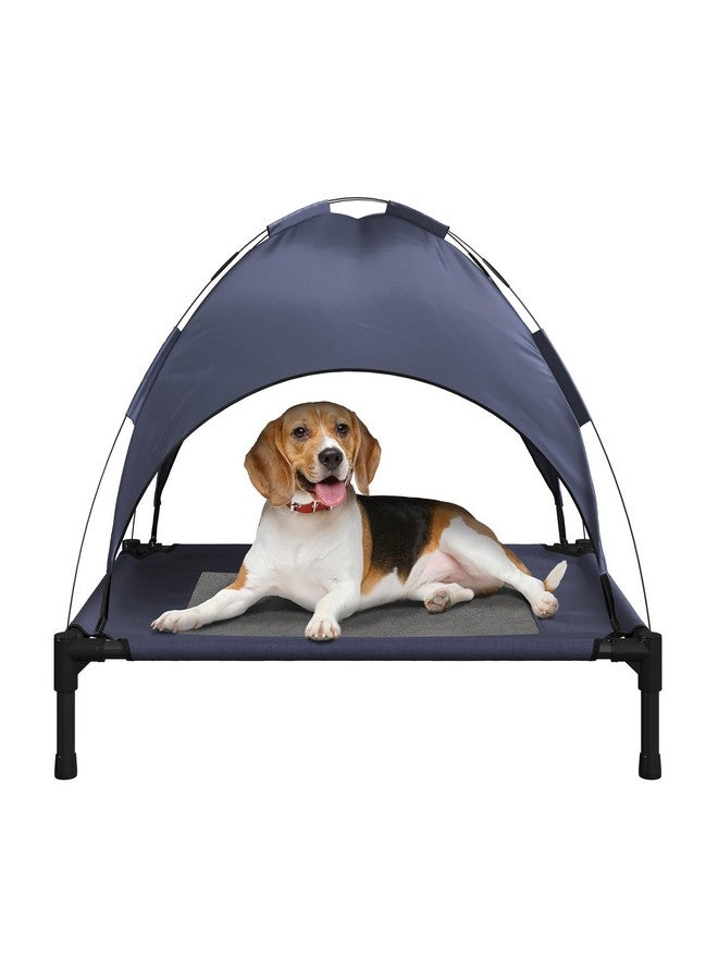 Elevated Dog Bed With Canopy  30X24Inch Portable Pet Bed With NonSlip Feet  Indoor/Outdoor Dog Cot With Carrying Case By Petmaker (Blue)