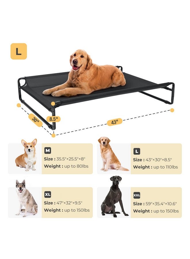 Original Cooling Elevated Dog Bed, Outdoor Raised Cots Bed For Large Dogs, Portable Standing Pet With Washable Breathable Mesh, NoSlip Feet Indoor Outdoor, Large, Black, Cwc2201