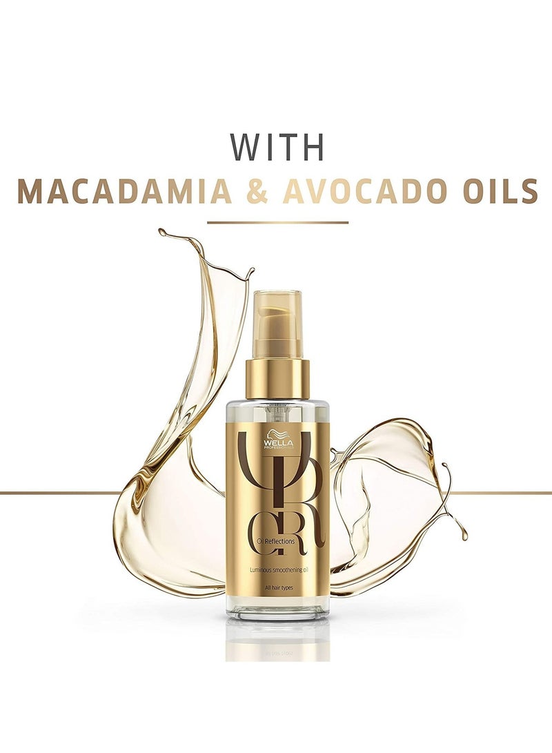 Wella Professionals Oil Reflections Luminous Smoothening Hair Oil | 100 ml | Non-Sticky Hair Treatment | Avocado & Macadamia Seed Oils | For a Glossy Hair Shine