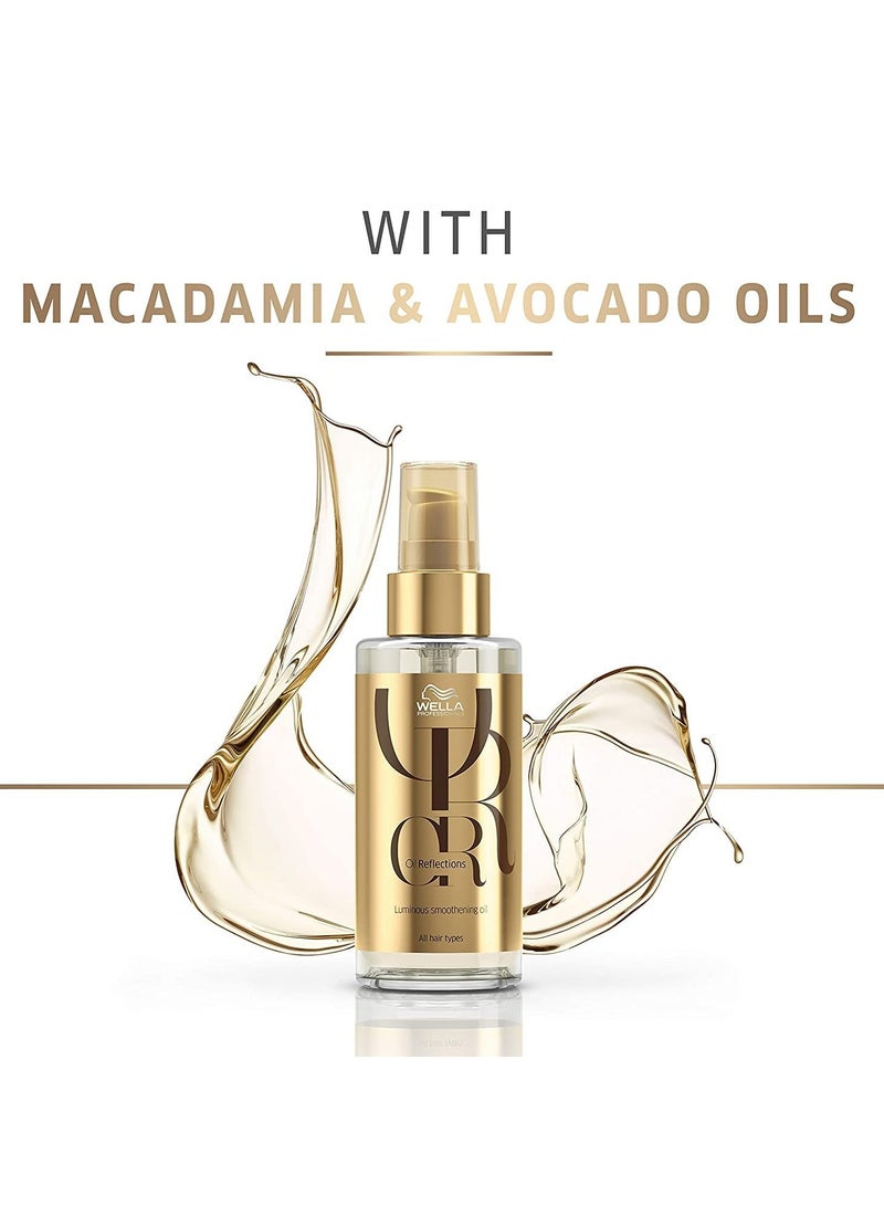 Wella Professionals Oil Reflections Luminous Smoothening Hair Oil | 30 ml | Non-Sticky Hair Treatment | Avocado & Macadamia Seed Oils | For a Glossy Hair Shine