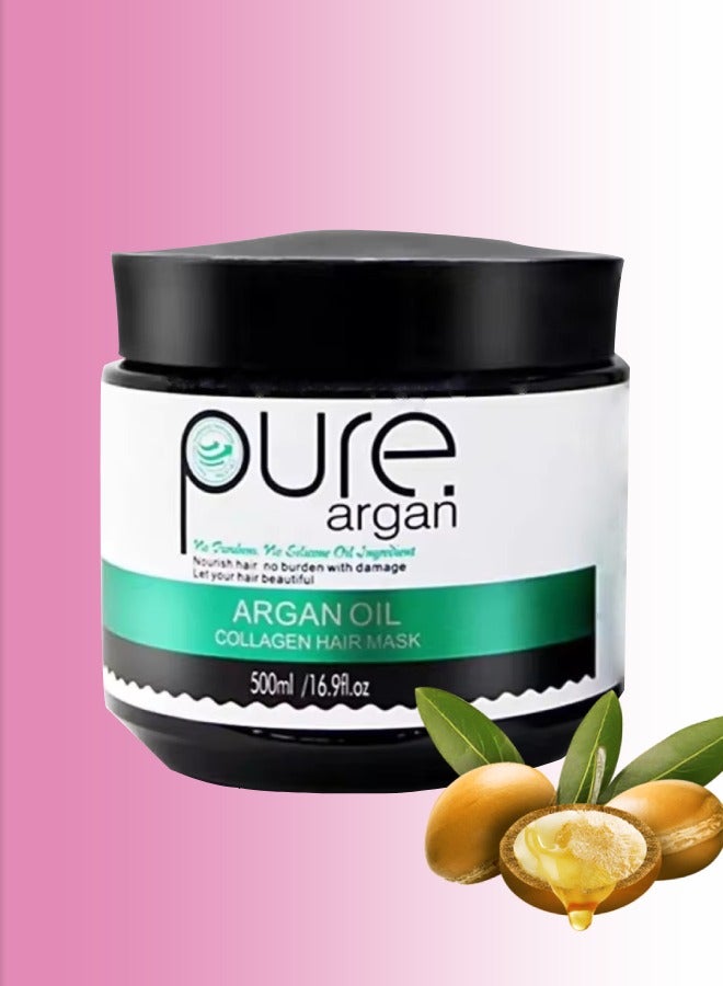 500ml Argan Oil Collagen Hair Mask Nourishes Hair Repair Damaged Hair Argan Oil Hair Mask Moisturizing Hydrating Nourishing Collagen Hair Mask Smooth Hair Cream