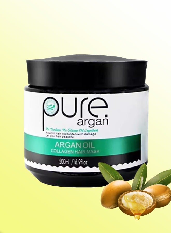 500ml Argan Oil Collagen Hair Mask Nourishes Hair Repair Damaged Hair Argan Oil Hair Mask Moisturizing Hydrating Nourishing Collagen Hair Mask Smooth Hair Cream