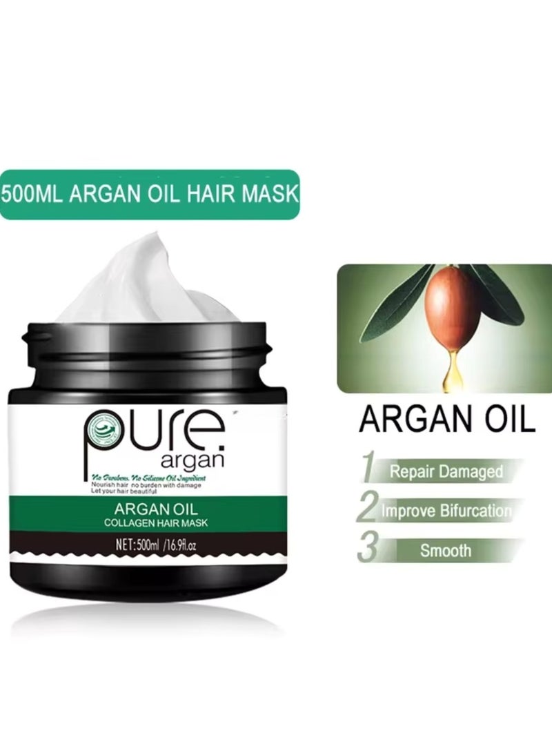 500ml Argan Oil Collagen Hair Mask Nourishes Hair Repair Damaged Hair Argan Oil Hair Mask Moisturizing Hydrating Nourishing Collagen Hair Mask Smooth Hair Cream