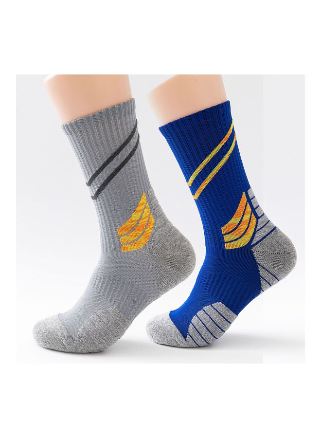 Men Cycling Socks Striped Elastic Breathable Anti-Slip Towel Bottom Running Basketball Sports Stockings Two Pairs 19*3*18cm