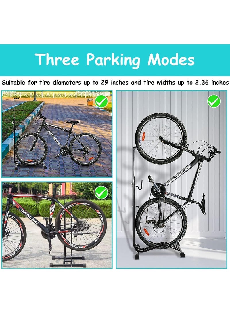 3 in 1 Bike Floor Stand Freestanding Upright Bicycle Parking Storage Rack Space Saver Suitable for Mountain Bike, Road Bike,for Bicycle with Wheel Diameter Max 28.5 Inches