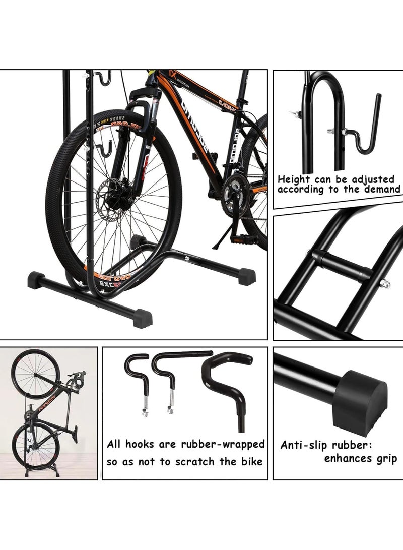 3 in 1 Bike Floor Stand Freestanding Upright Bicycle Parking Storage Rack Space Saver Suitable for Mountain Bike, Road Bike,for Bicycle with Wheel Diameter Max 28.5 Inches