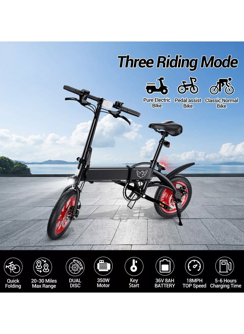 Premium Quality Adult Folding Electric Bike with 350W Brushless Motor, 36V 8AH Battery, Carbon Alloy Frame, 14-Inch Tires, Disk Brake, 35KM Range