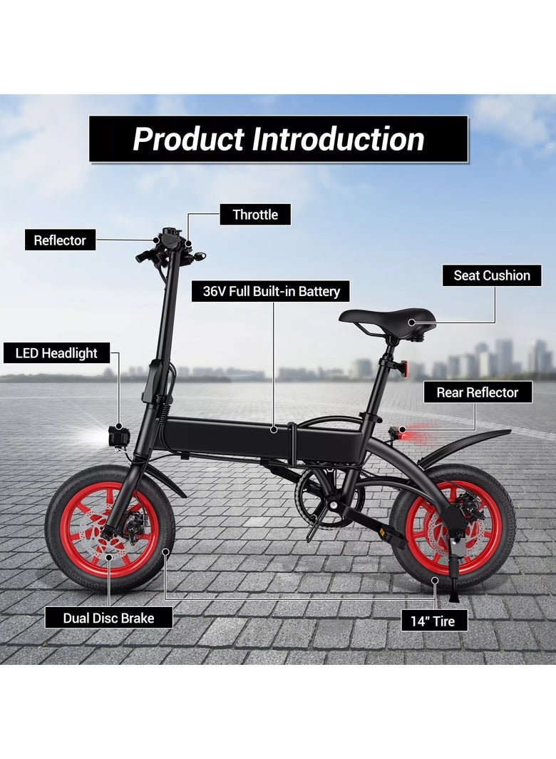 Premium Quality Adult Folding Electric Bike with 350W Brushless Motor, 36V 8AH Battery, Carbon Alloy Frame, 14-Inch Tires, Dual Disk Brake, 35KM Range in Single Charge, Adjustable Seat Electric Scooter