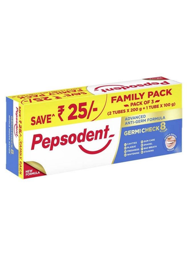 Germicheck 8 Actions, Whole Mouth Toothpaste With Anti-Germ Formula, Clove And Neem Oil, 500 G Family Pack