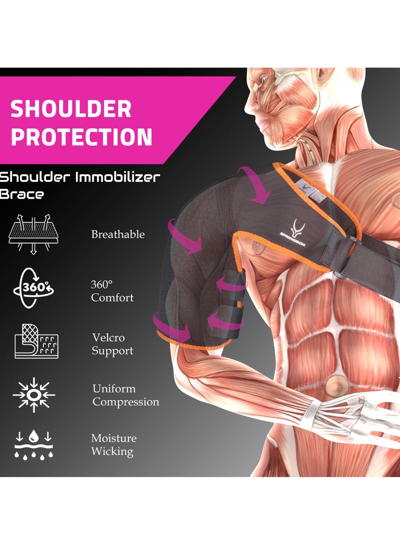 Springbok Shoulder Immobilizer Brace, Men & Women (One size) for Torn Rotator Cuff, AC Joint Pain Relief, Stability Strap, Dislocated Sholder, Injuries, Tears, Adjustable Fits (Left Shoulder)