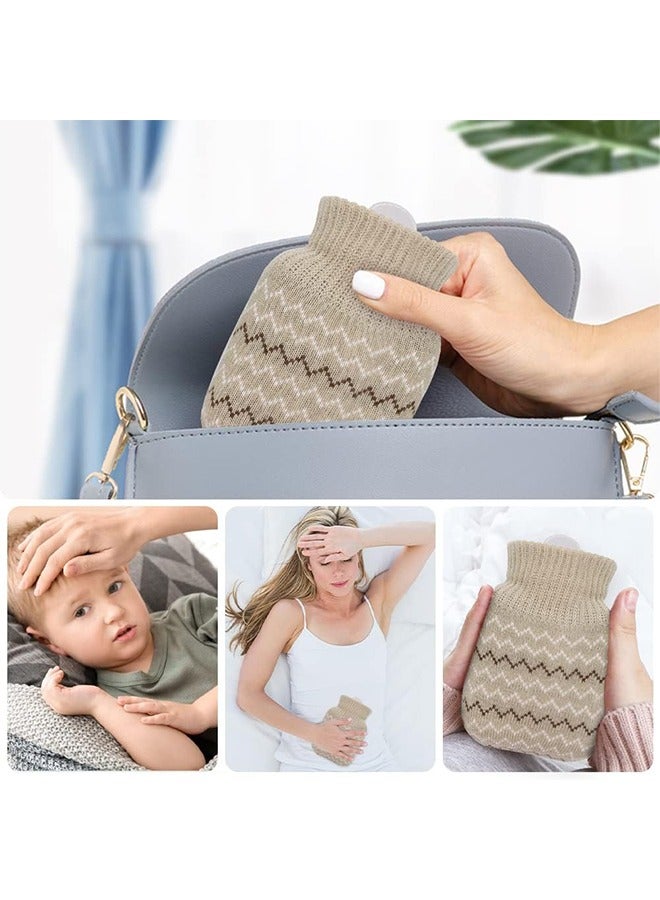 320ml Hot Water Bottle with Knited Cover, Mini Hot Water Bag for Pain Relief, Waist, Back, Neck, Shoulders, Small Leak Proof Hot Water Bottle with Removable Cover for Women, Kids, Best Gifts