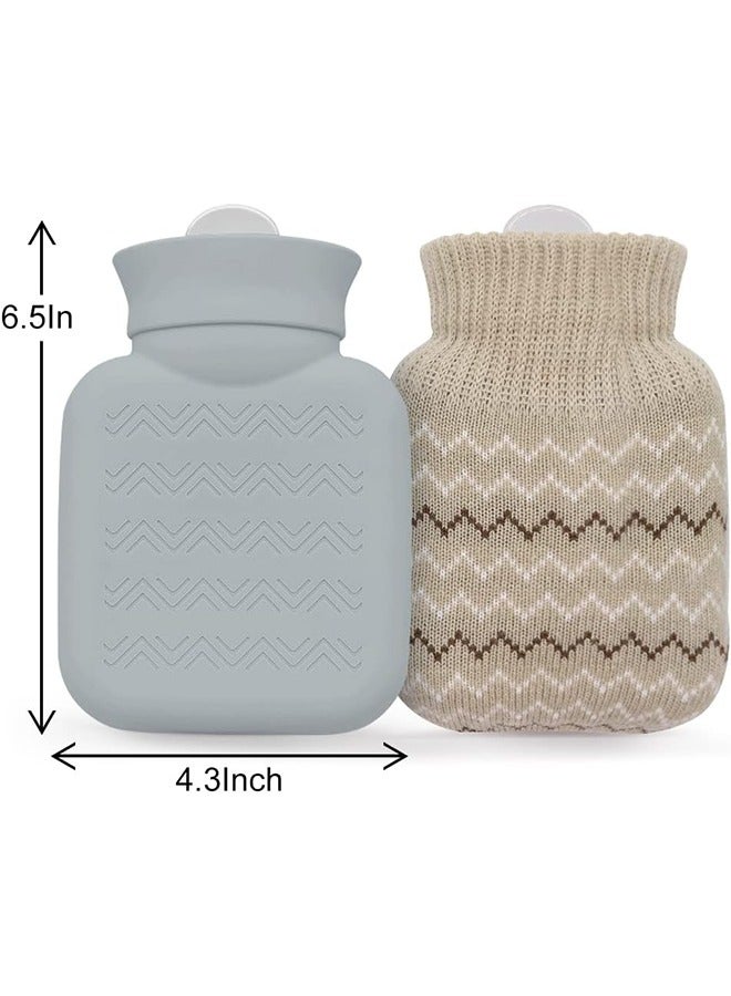 320ml Hot Water Bottle with Knited Cover, Mini Hot Water Bag for Pain Relief, Waist, Back, Neck, Shoulders, Small Leak Proof Hot Water Bottle with Removable Cover for Women, Kids, Best Gifts