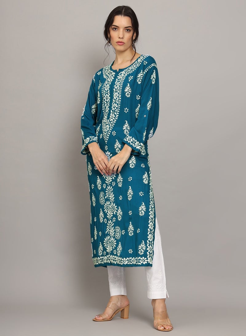 Women Chikankari Hand Embroidered Modal Kurta -AL4042