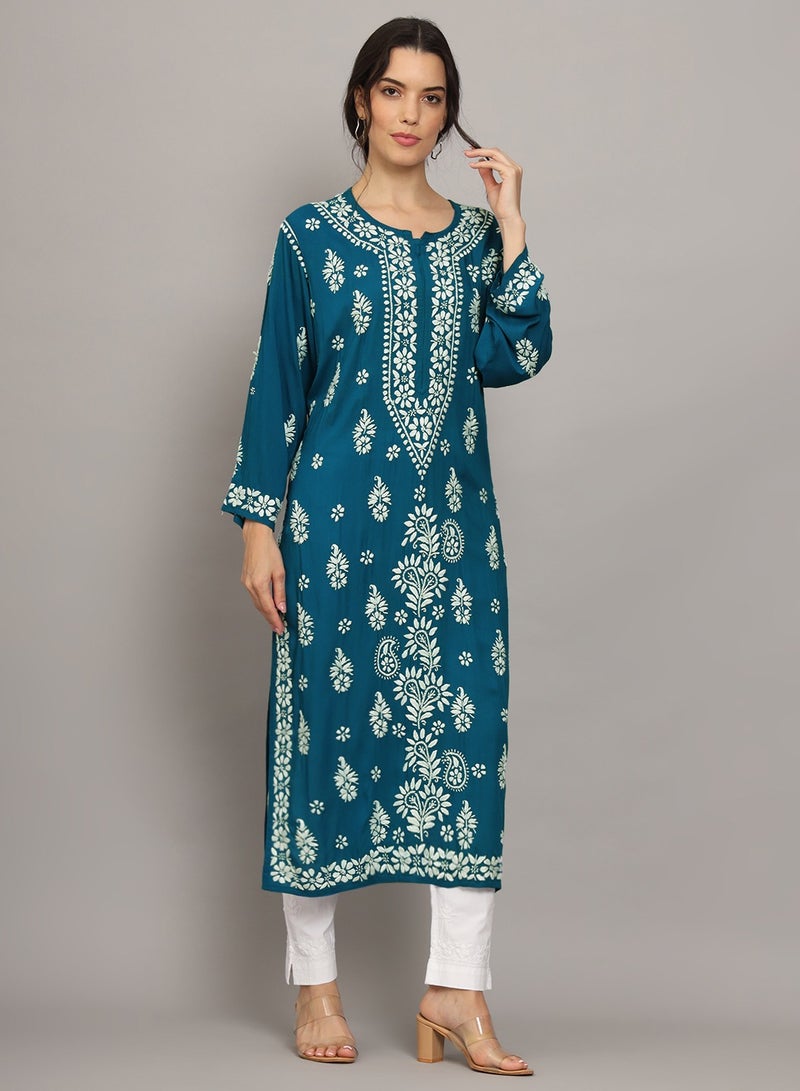 Women Chikankari Hand Embroidered Modal Kurta -AL4042