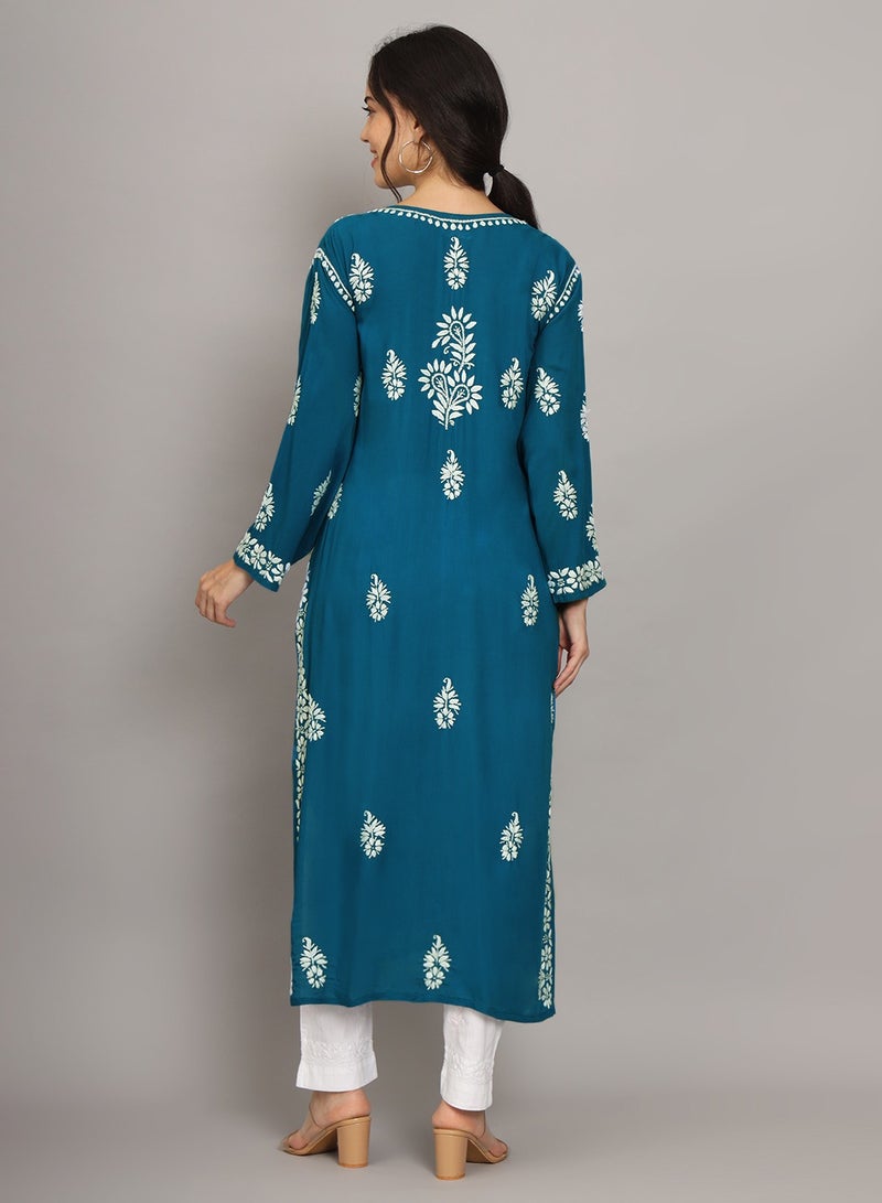 Women Chikankari Hand Embroidered Modal Kurta -AL4042