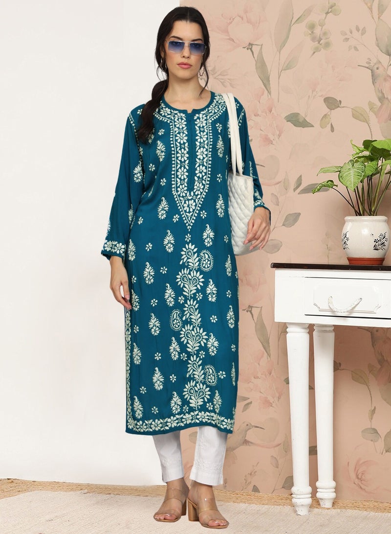 Women Chikankari Hand Embroidered Modal Kurta -AL4042