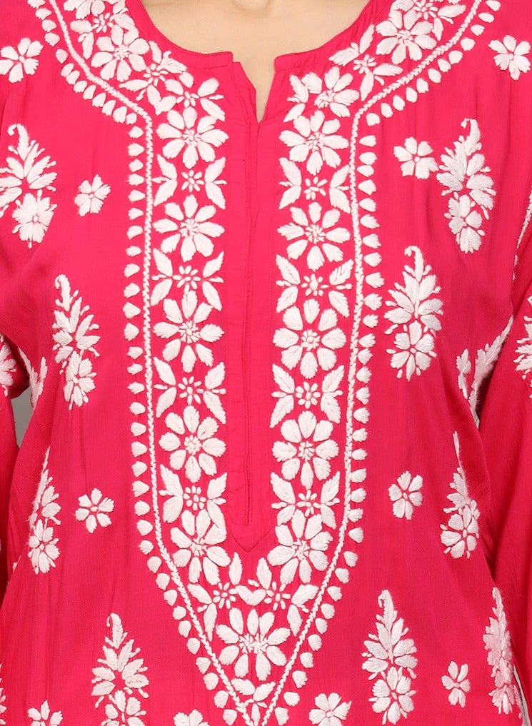 Women Chikankari Hand Embroidered Modal Kurta -AL4042