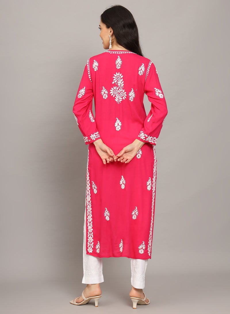 Women Chikankari Hand Embroidered Modal Kurta -AL4042