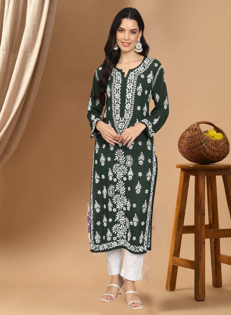 Women Chikankari Hand Embroidered Modal Kurta -AL4042