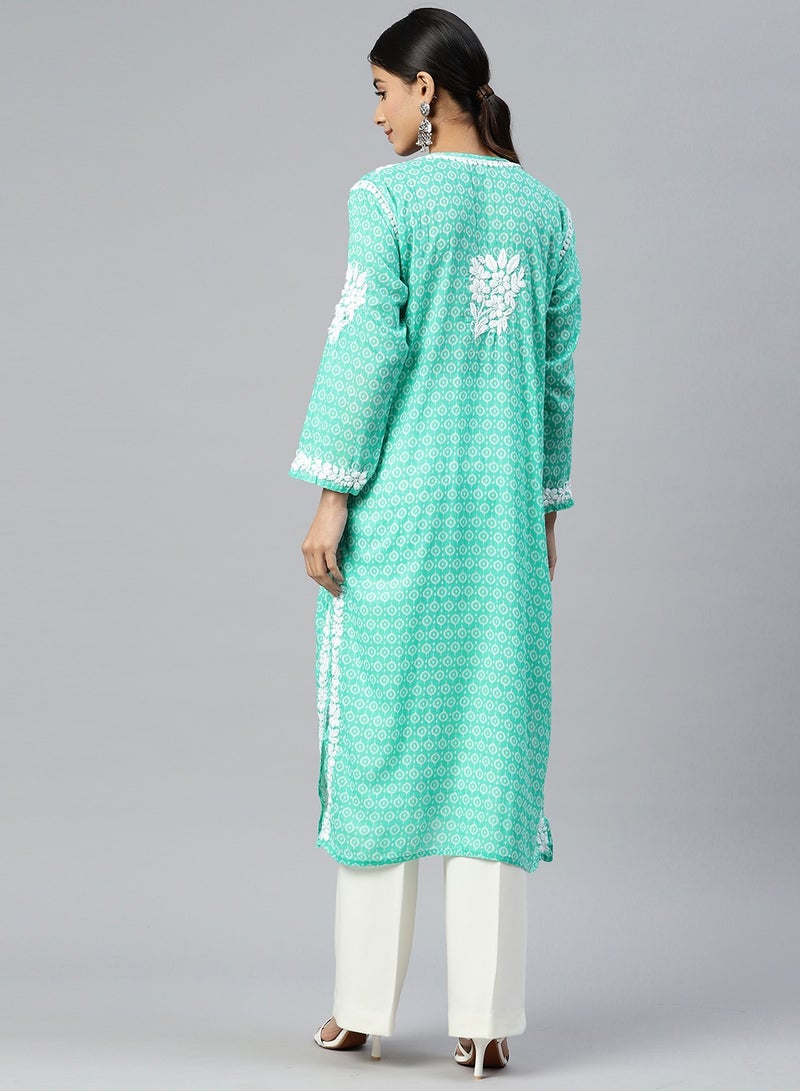 Women Hand Embroidered Lucknowi Chikankari Mulmul Cotton Kurta - AL3650