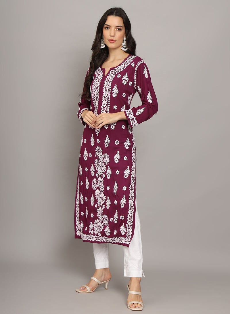 Women Chikankari Hand Embroidered Modal Kurta -AL4042