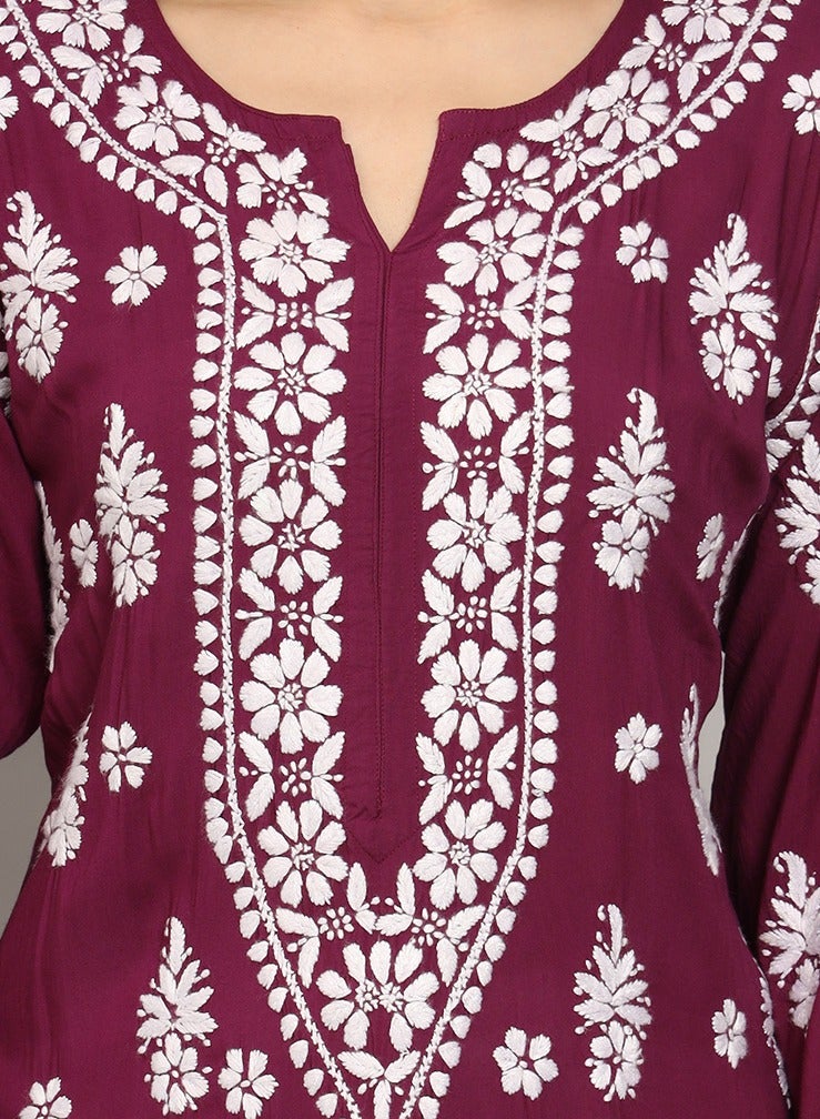 Women Chikankari Hand Embroidered Modal Kurta -AL4042