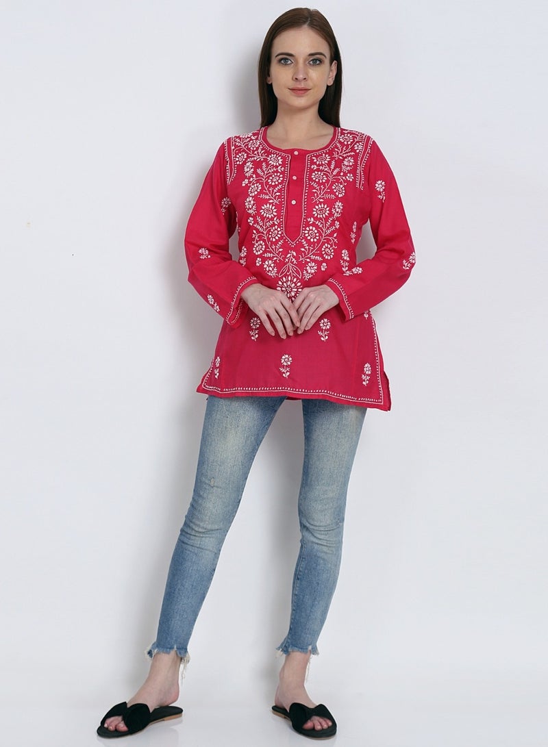 Women Hand Embroidered Chikankari Cotton Kurti-ALSTV115