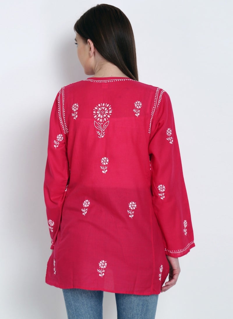 Women Hand Embroidered Chikankari Cotton Kurti-ALSTV115