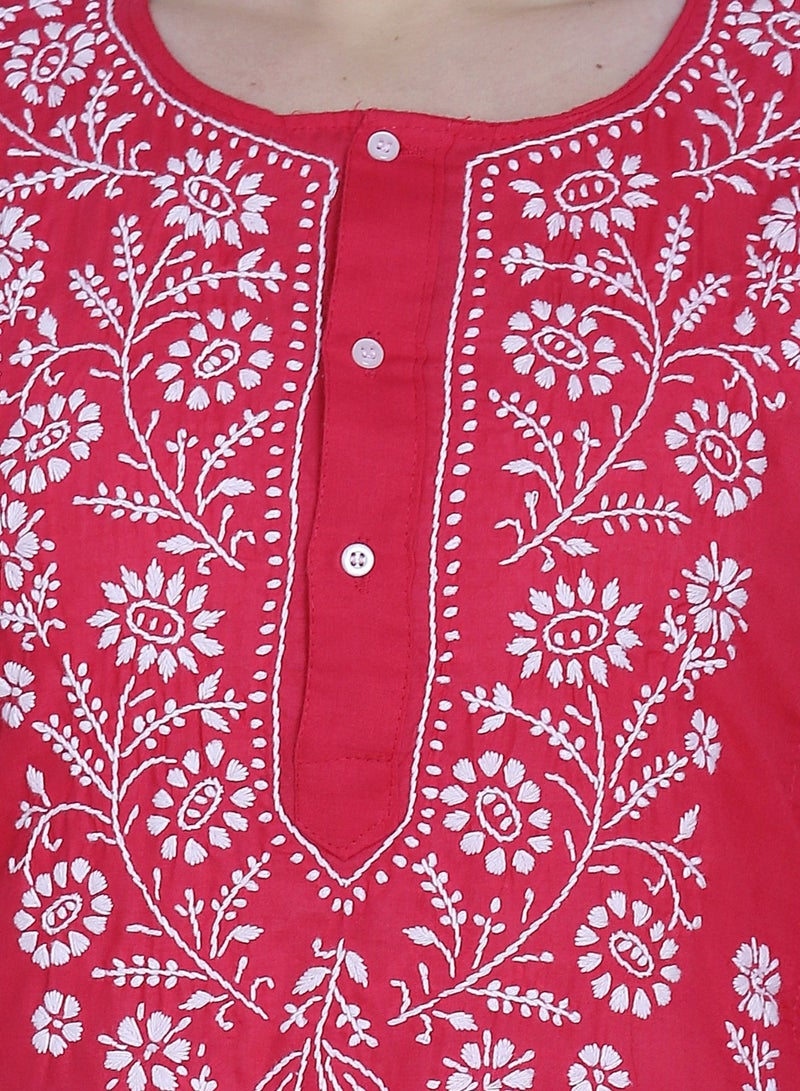 Women Hand Embroidered Chikankari Cotton Kurti-ALSTV115