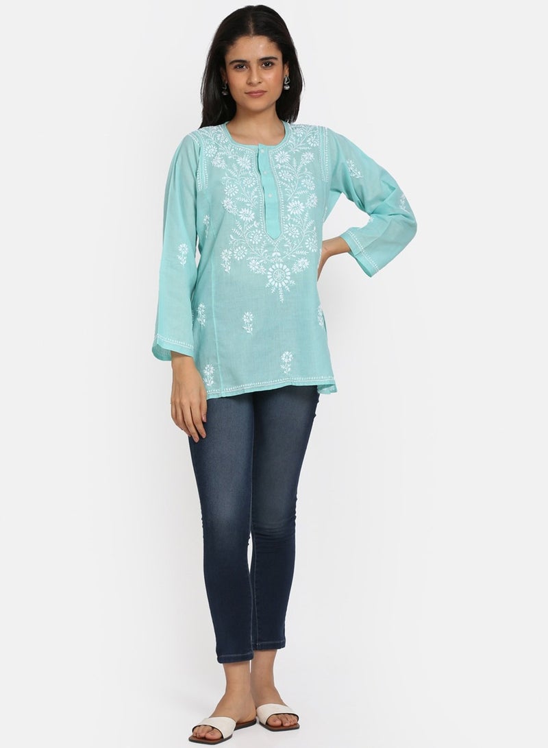 Women Hand Embroidered Chikankari Cotton Kurti-ALSTV115