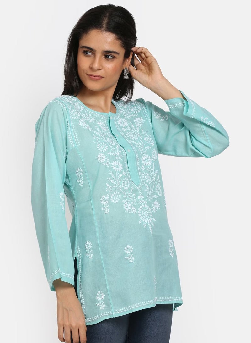 Women Hand Embroidered Chikankari Cotton Kurti-ALSTV115