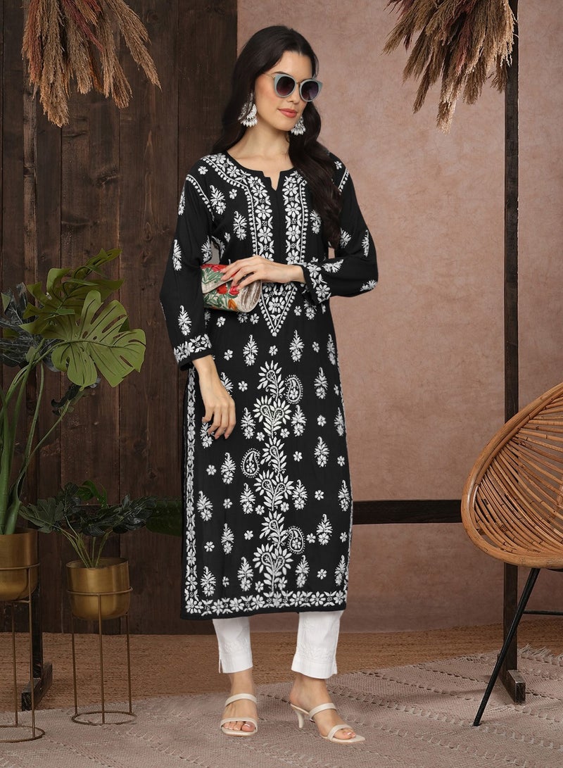 Women Chikankari Hand Embroidered Modal Kurta -AL4042