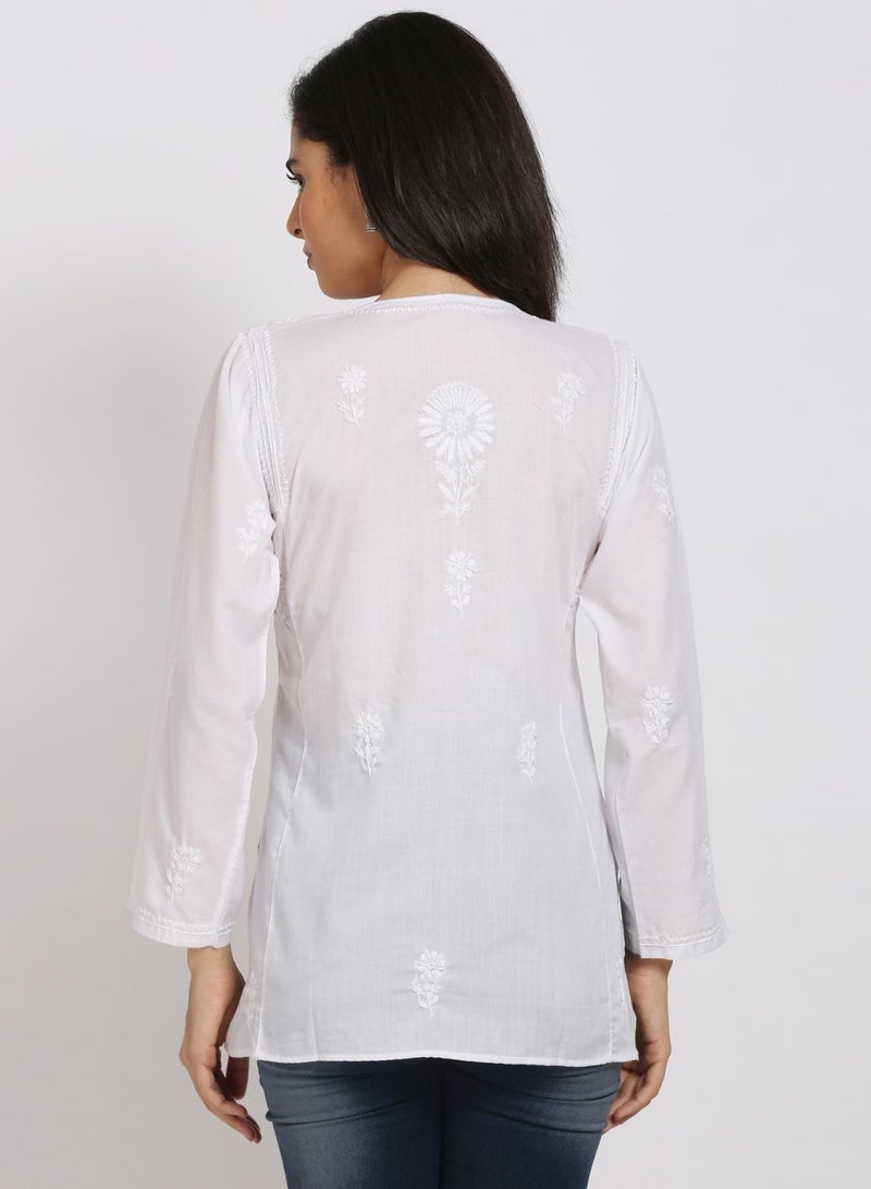 Women Hand Embroidered Chikankari Cotton Kurti-ALSTV115