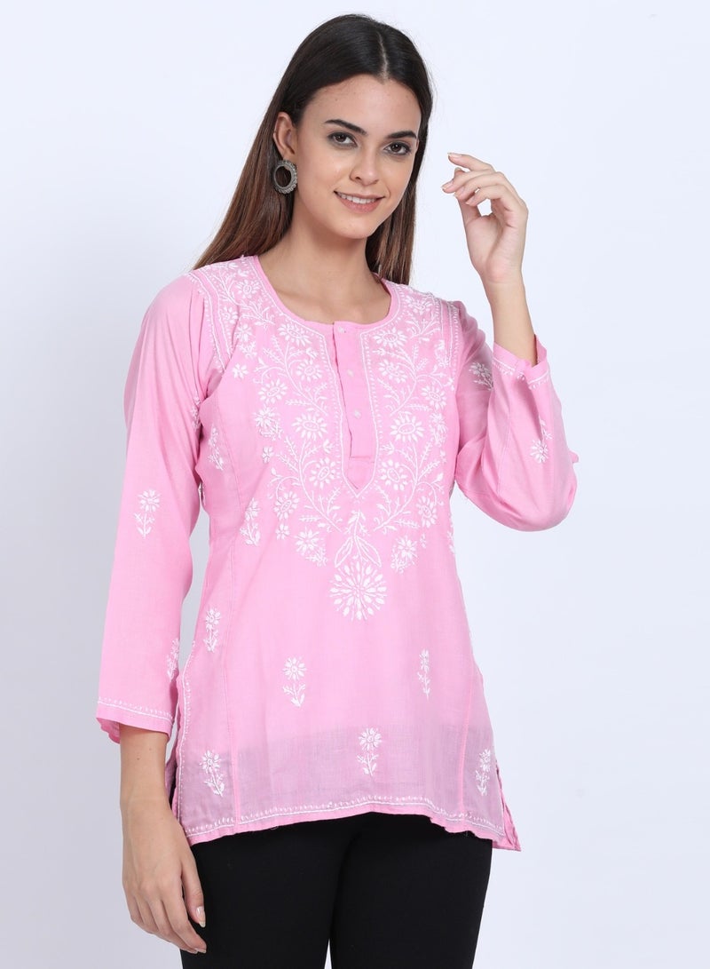 Women Hand Embroidered Chikankari Cotton Kurti-ALSTV115