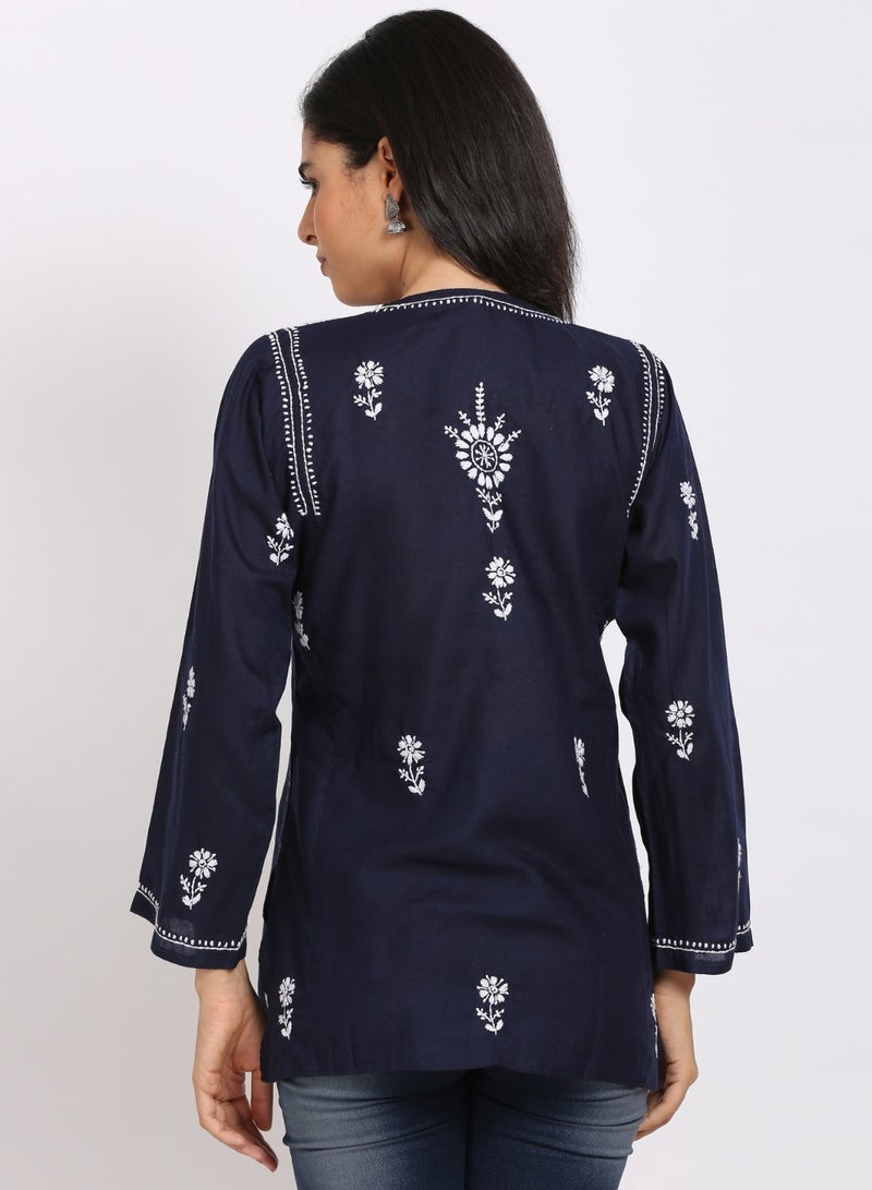 Women Hand Embroidered Chikankari Cotton Kurti-ALSTV115