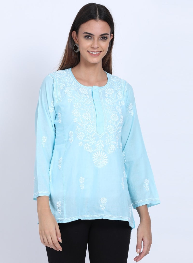 Women Hand Embroidered Chikankari Cotton Kurti-ALSTV115