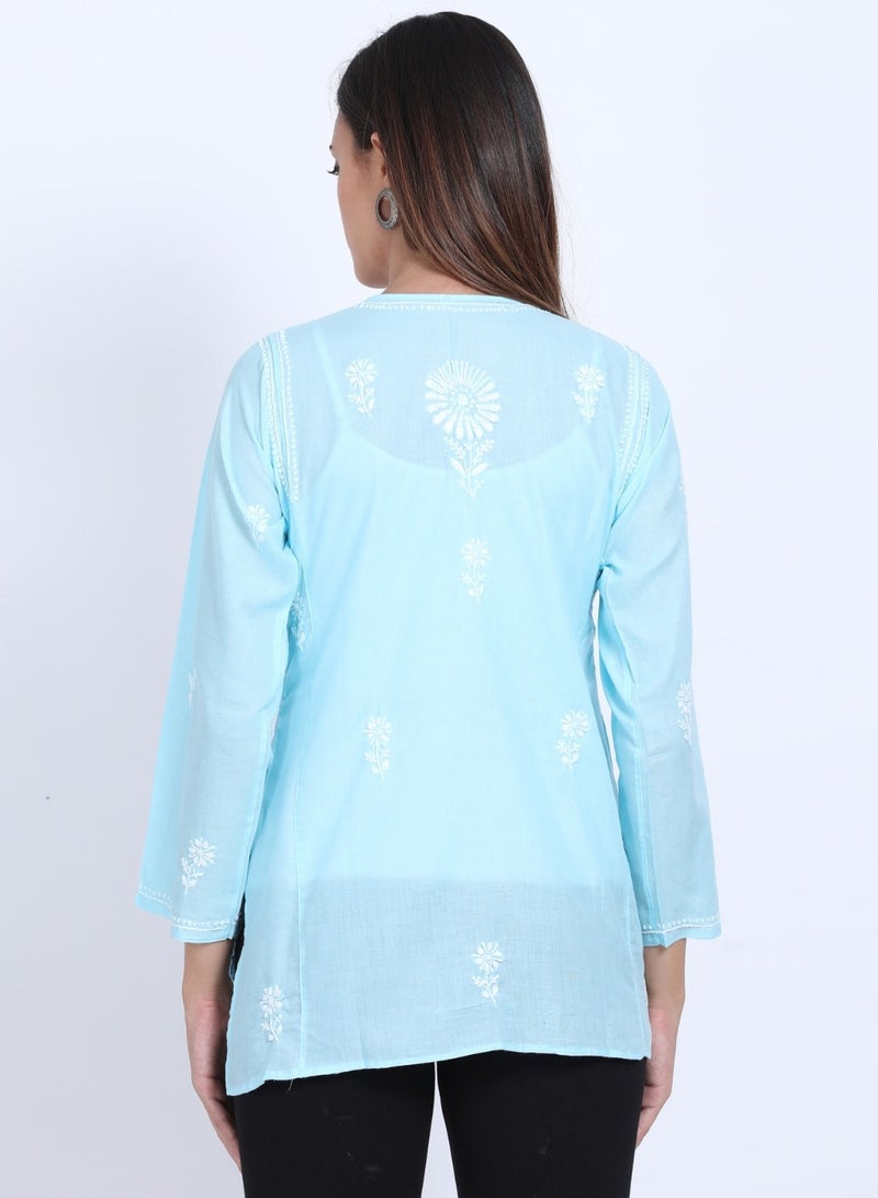 Women Hand Embroidered Chikankari Cotton Kurti-ALSTV115